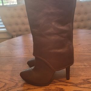 NWT Nine West In The House Grey Brown Genuine Leather Tall Shoes Boots Heels